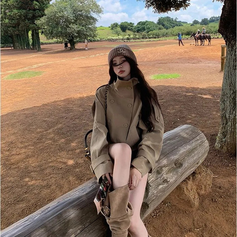 New Trench Coat for Women, Autumn Double-Breasted Khaki Loose Versatile Top, Loose Fashion Trendy Coat