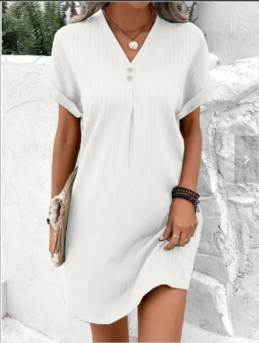 Women's Regular Dress Simple Style V Neck Button Short Sleeve Solid Color Knee-Length Holiday Daily display picture 5