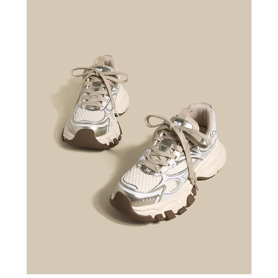 Papa en cuir véritable argenté pour femmes, semelles épaisses avec hauteur et hauteur accrues, nouvelle collection printemps-automne 2024_voghion.com