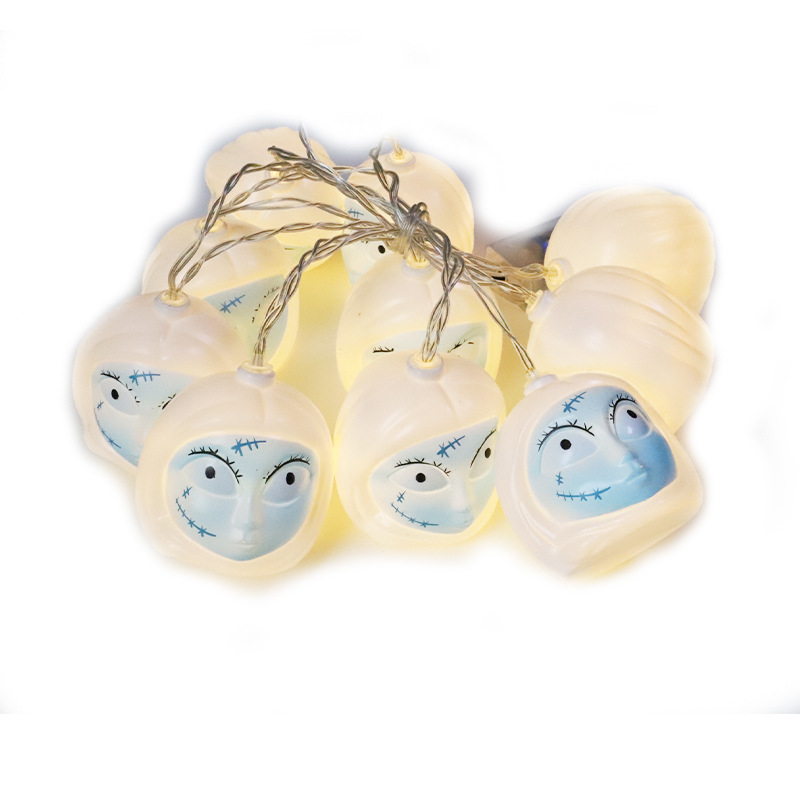 Amazon nuevo LED decoración de Halloween luz cadena Ghost Festival props diseño atmósfera azul cara cabeza del fantasma pequeñas luces colores