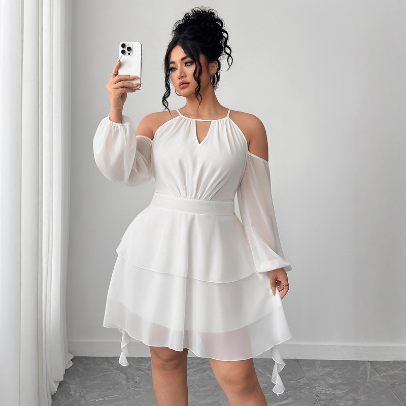 Aliexpress Amazon European and American Cross-Border Plus-Size Women's Off-Shoulder Solid Color Sweetheart Neckline Dress with Ribbon and Lantern Sleeves Aliexpress Amazon European and American Cross-Border Plus-Size Women's Off-Shoulder Solid Color Sweetheart Neckline Dress with Ribbon and Lantern Sleeves
