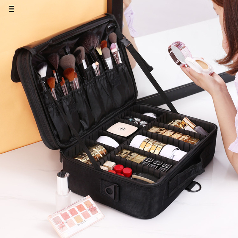 Bolsa de cosméticos de gran capacidad, partición de clasificación simple y portátil, bolsa de almacenamiento multicapa, caja de manicura de belleza para artista de maquillaje y maquillaje