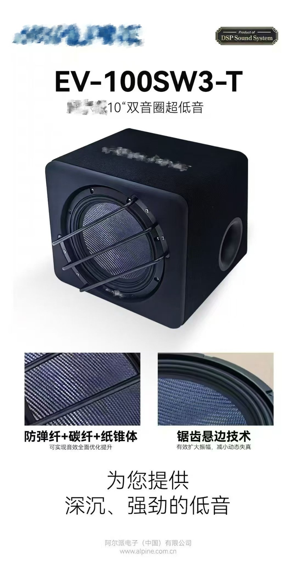Japan Ev-100Sw3T Woofer 10inch Active Dual Voice Coil Subwoofer High Power Street Box Cannon