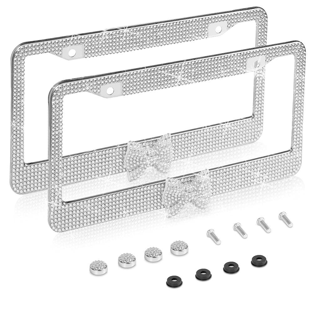 Diamond-Encrusted License Plate Frame, Straight-Line Bow Style, American Standard License Plate Frame, Rhinestone License Plate, Direct Sales from the Source Manufacturer