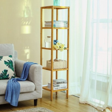 Estantes de bambú de cocina multicapa de baño Nan bambú para el hogar simple y simple marco vertical de cinco capas marco de colocación manual