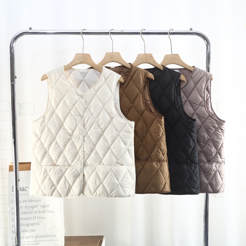 Cotton Vest Plus Size Women's Clothing Diamond Pattern Autumn and Winter 2025 Lightweight Cotton Vest Slimming 514