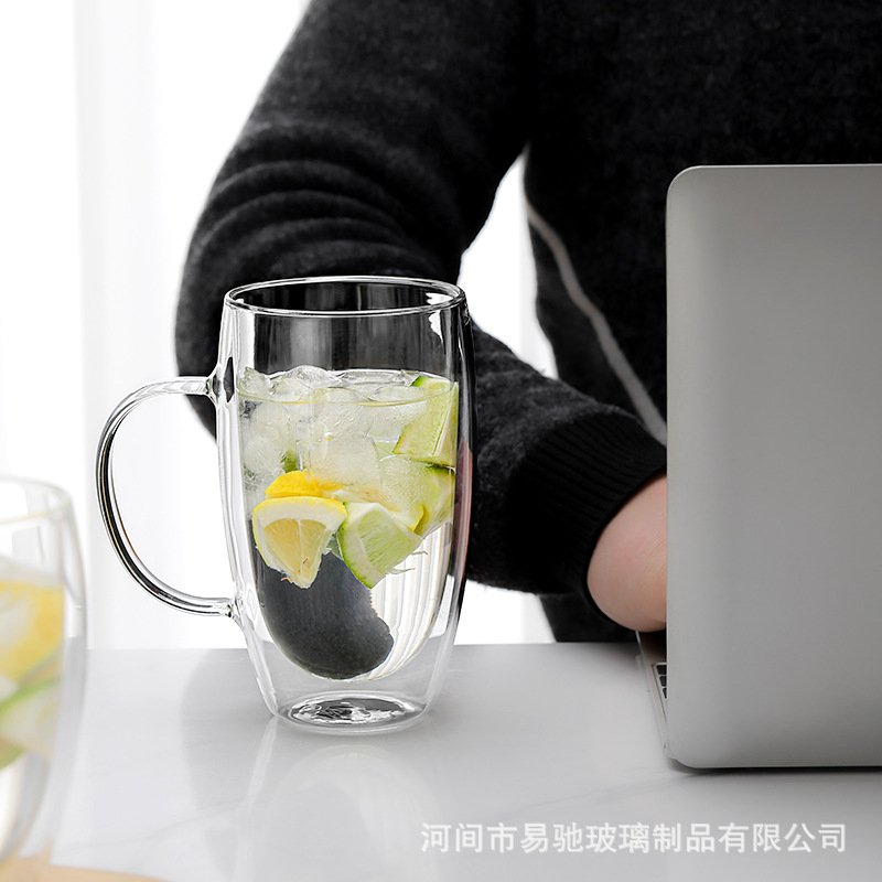 Taza de agua transparente para el hogar con mango taza de café aislada taza de huevo de borosilicato de vidrio de doble capa taza de jugo