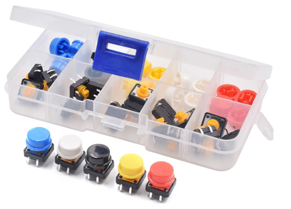 60pcs 盒装 轻触开关按键圆形 带按键帽按钮 微动开关12*12*7.3