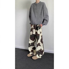 独立设计小众奶牛斑纹休闲直筒牛仔裤男女款宽松长裤潮