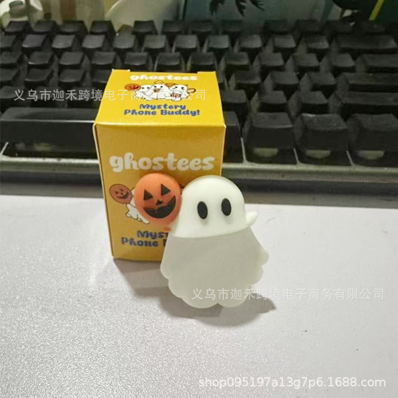 跨境新品Halloween万圣节扫把黑猫南瓜幽灵手机壳配件小装饰盲盒|undefined