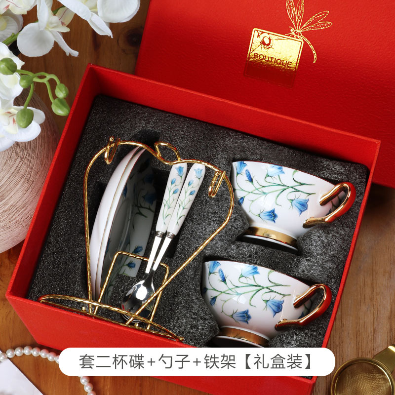 Juego de tazas y platillos de porcelana china de lujo ligero, exquisito juego de té de la tarde británico, recuerdo de boda