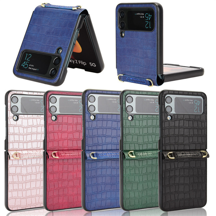 Suitable for Samsung Galaxy Z Flip 4 one-piece bamboo pattern folding phone case Flip4 hand rope protective cover outside