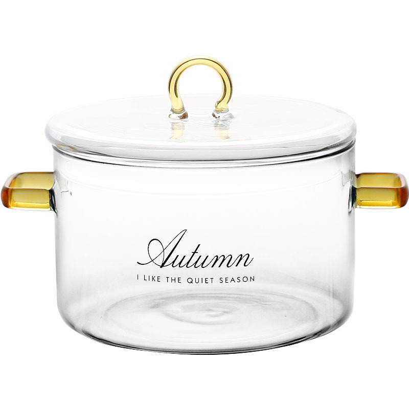 Gradiente tazón de vidrio con tapa de doble oído transparente tazón de fideos instantáneos cocina hogar de gran capacidad de vidrio de borosilicato sopa de leche olla