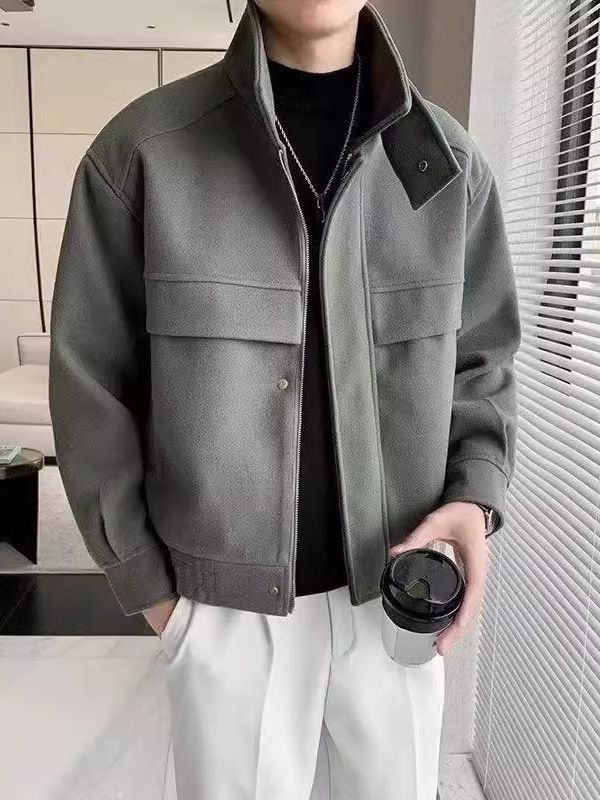 Chaqueta de lana coreana de otoño e invierno, chaqueta de hombre de estilo cocido ligero de tendencia masculina, chaqueta de abrigo de lana corta casual de alta gama