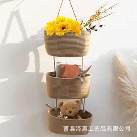 门上挂篮3层编织棉质壁挂式储物收纳袋装饰性悬挂婴儿尿布收纳篮
