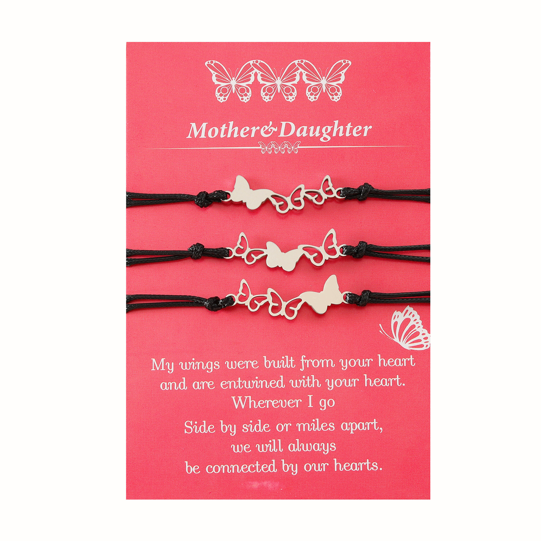 Women'S Gender Hollow Out Design Mama Simple Style Butterfly Stainless Steel Rope Hollow Out Bracelets 3 Piece Set