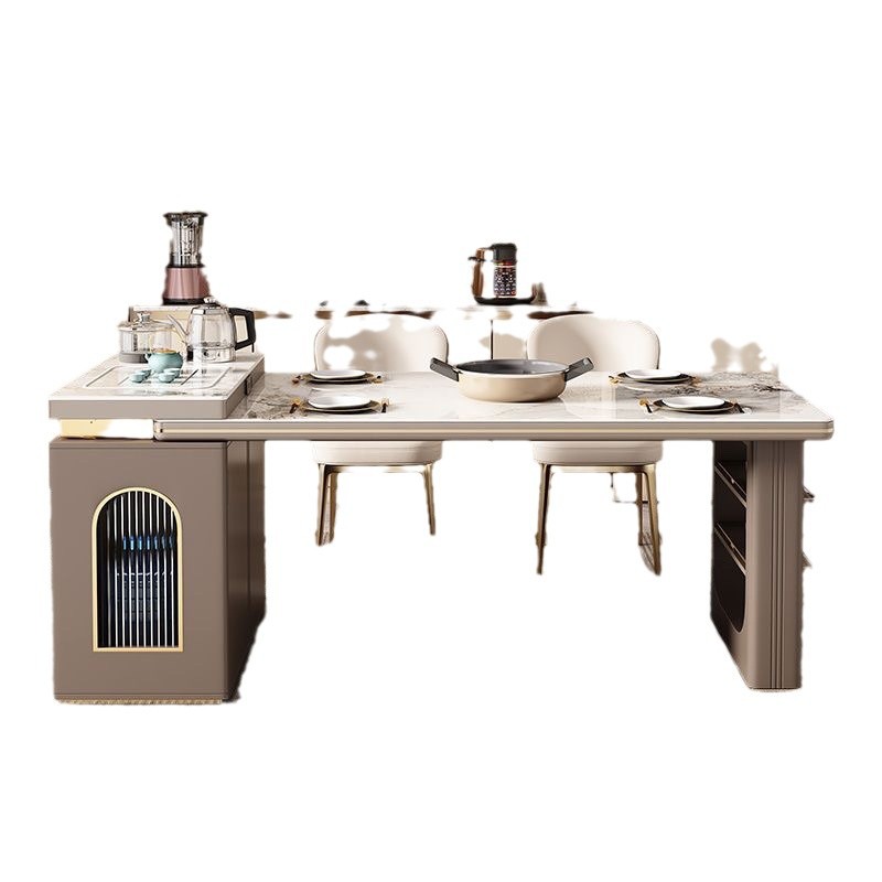 Combinación de mesa de comedor multifuncional simple y retráctil con estufa electromagnética de viento de lujo ligera integrada con mesa de comedor de plataforma de isla doméstica