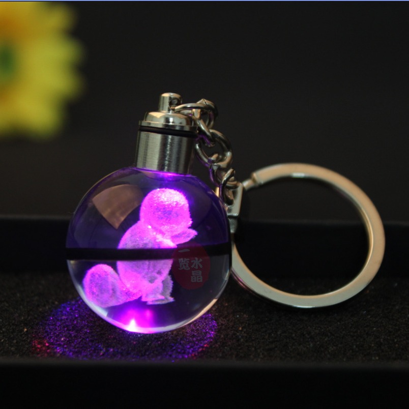 水晶宝可梦口袋妖怪精灵卡通钥匙扣 30MM led发光钥匙扣儿童礼物