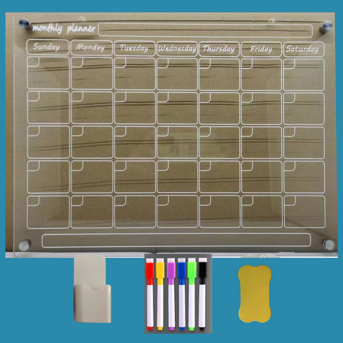 Medidor mensual F + envase de la pluma + seis N ° 3 Bolígrafos + pizarra