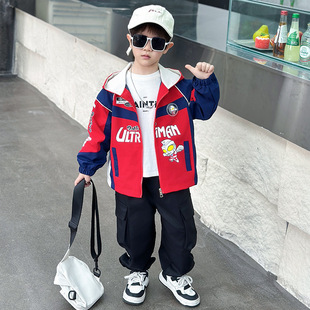 Hooded Altman Boys Spring and Autumn Clothes Jacket 2025 Children's Western-style Spring Locomotive Jacket Top