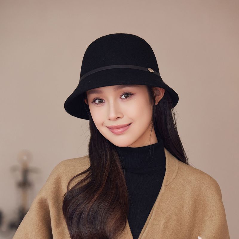 新款法式赫本风羊毛呢渔夫帽女秋冬季优雅复古盆帽名媛小香风帽子|undefined