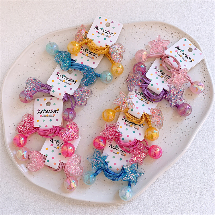 韓版兒童髮飾頭繩小女孩亮晶晶五角星發圈扎高馬尾長皮筋繞繞發繩
