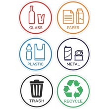 跨境6件装自粘乙烯基贴花玻璃纸张塑料金属垃圾回收标志贴纸环保