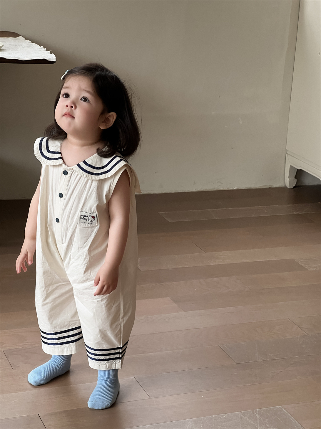 Ropa de verano para niñas, estilo delgado, novedad 2026, ropa de verano para niños, estilo coreano, ropa infantil, pelele de una pieza estilo marinero para bebé
