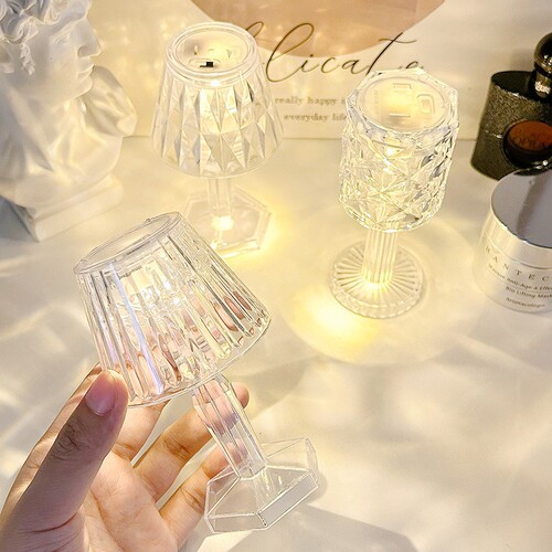 Creative Diamond Rose Petal Crystal Nightstand Lamp Bedside Decor Instagram Teenager Atmosphere Night Light Bedroom Sleep Lamp