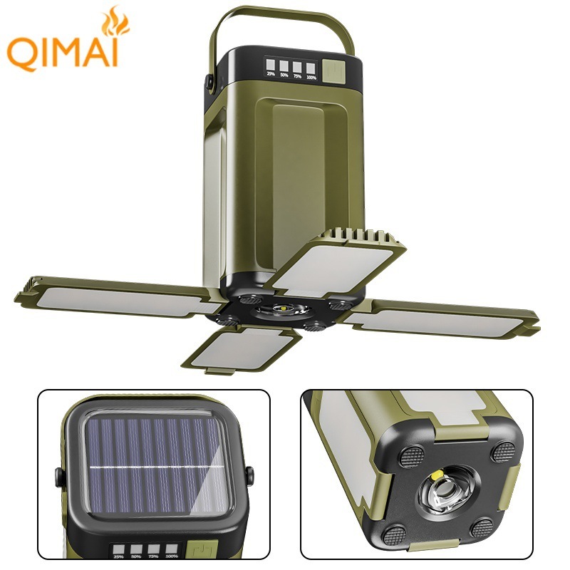 Cross-border new multi-functional outdoor camping lights support output four-leaf folding with solar camping lights atmosphere