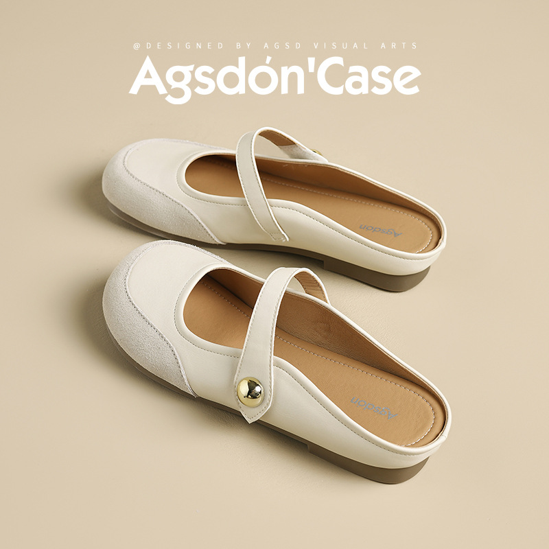 August Lion Deng Baotou pantuflas mujeres 2025 verano nuevas y cómodas sandalias planas con un pie y medio arrastrar zapatos individuales