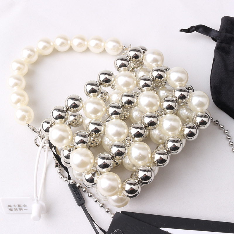 2022 New Mini Handbag CCB Pearl Woven Hollow Bead Bag Handmade String Silver Bead Beauty Bag