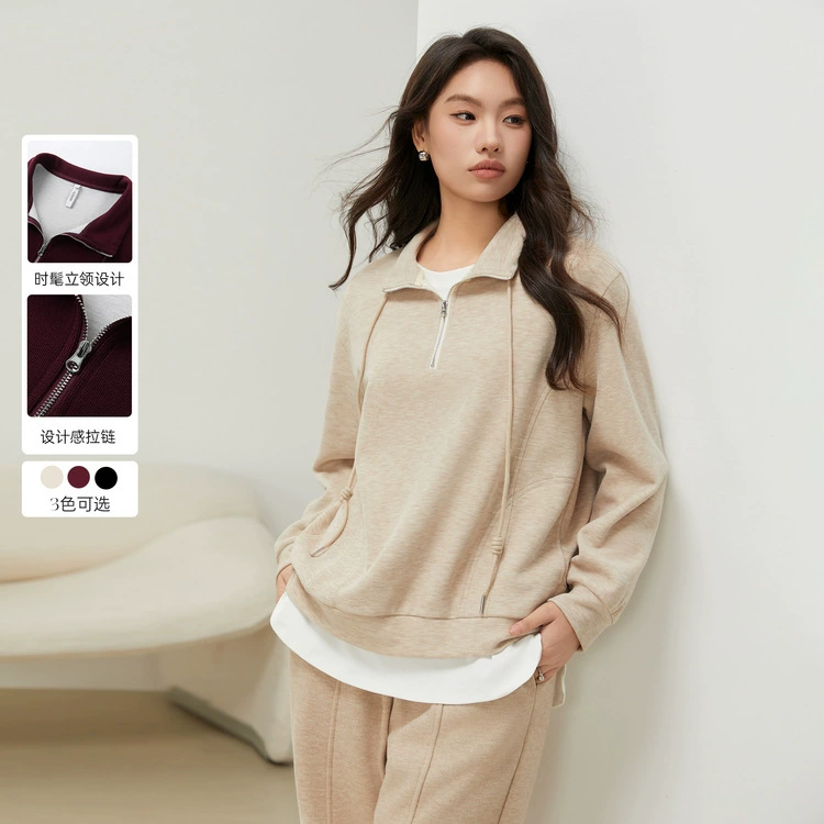 [Американская половинная застежка-молния индивидуальная дикая куртка свитер] Полосатый большой размер женский толстый mm2025 весенний новый