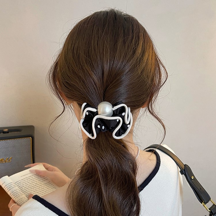 Fransk stil prickig scrunchie med pärlor elastisk hårsnodd_voghion.com