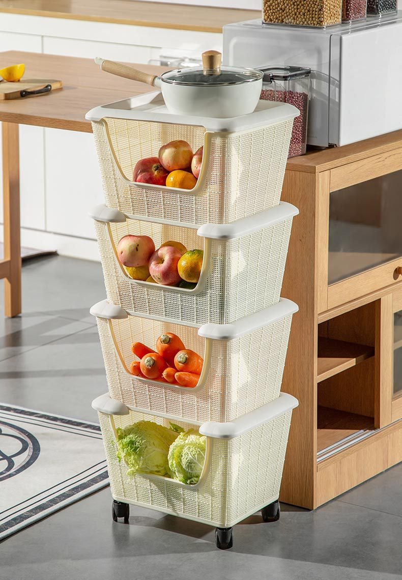 家用客厅零食收纳架多层玩具置物架落地厨房带盖菜筐整理架多功能