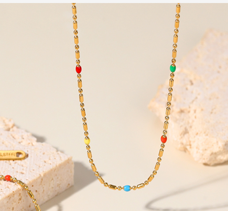 Fashion Round Titanium Steel Necklace Enamel Plating Stainless Steel Necklaces_colorza_2