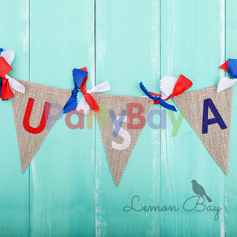 American Independence Day Party Banner Pull-up Flag, US National Day Hessian Triangle Banner Pull-up Flag, Celebration Party Decoration