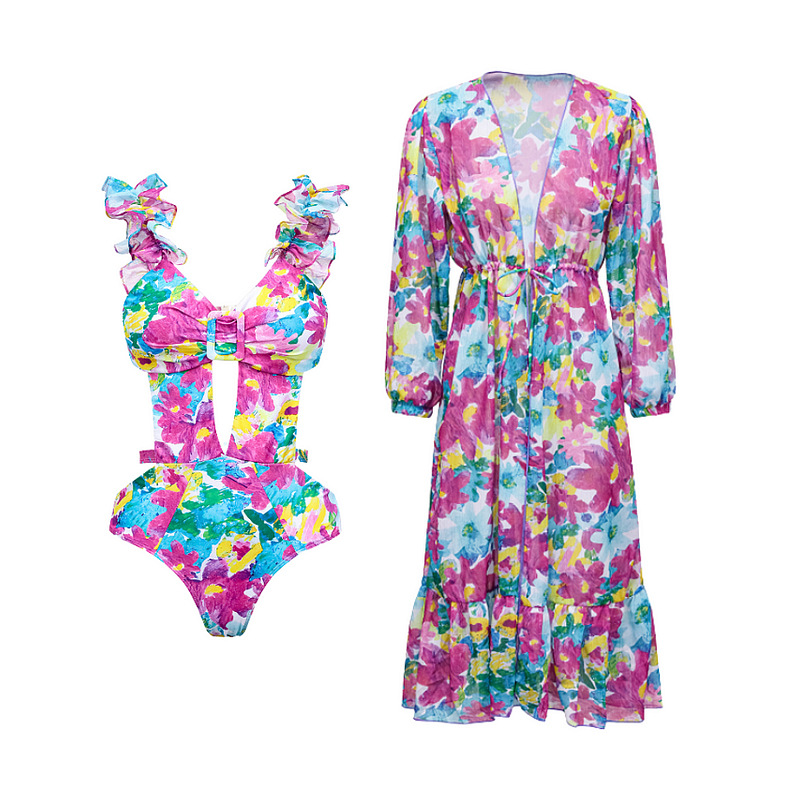 Women's Vacation Sexy Ditsy Floral Printing Hollow Out 2 Piece Set One Piece display picture 2