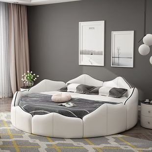 European Round Bed Princess Bed Leather Bed Master Bedroom Double Bed Hotel Luxury Electric Bed