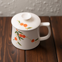 手描き柿如意釉下色ティーカップ茶水分離セラミックウォーターカップオフィス高価値コーヒーカップ