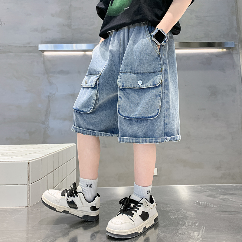 童裝兒童短褲牛仔褲子2024新款中大童寬鬆休閒褲潮牌復古衣服夏裝