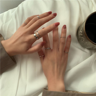 7-Piece Set of Rings for Women, Fashionable Stylish, Accessible Luxury Niche Design, Ins Trend, Cool Style, High-End European and American Plain Ring Tail Ring