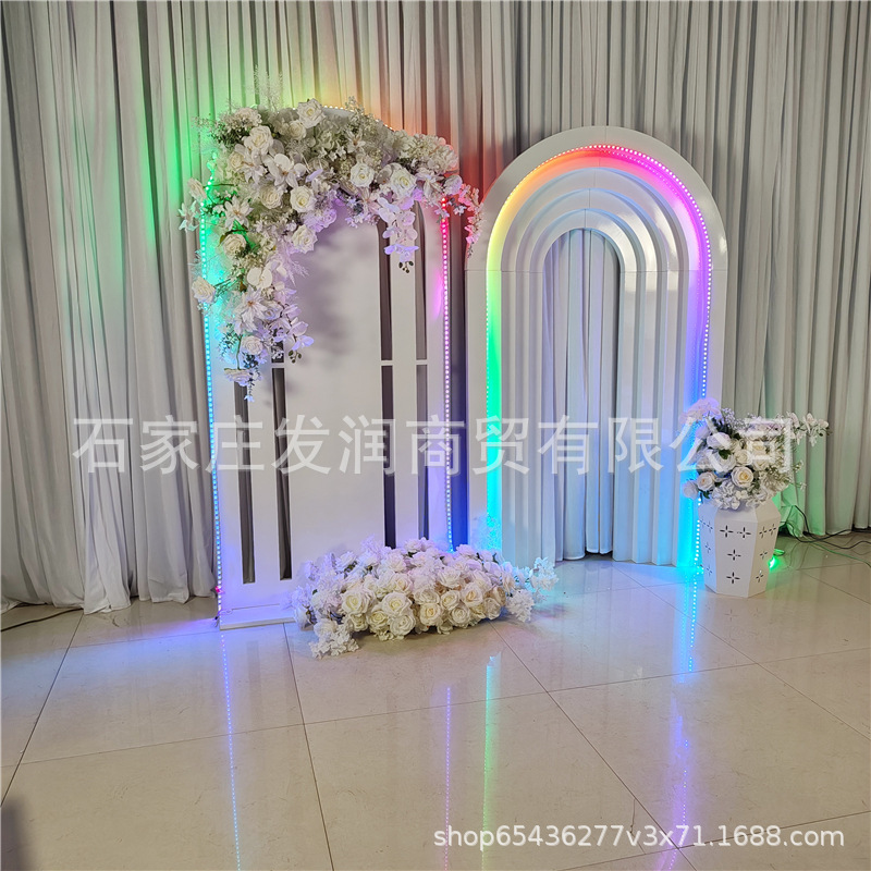 Cross-Border Hot-Selling New Wedding Metal Arch Background Wedding Stage Decorations Led Multi-Color Dazzling Light Arch