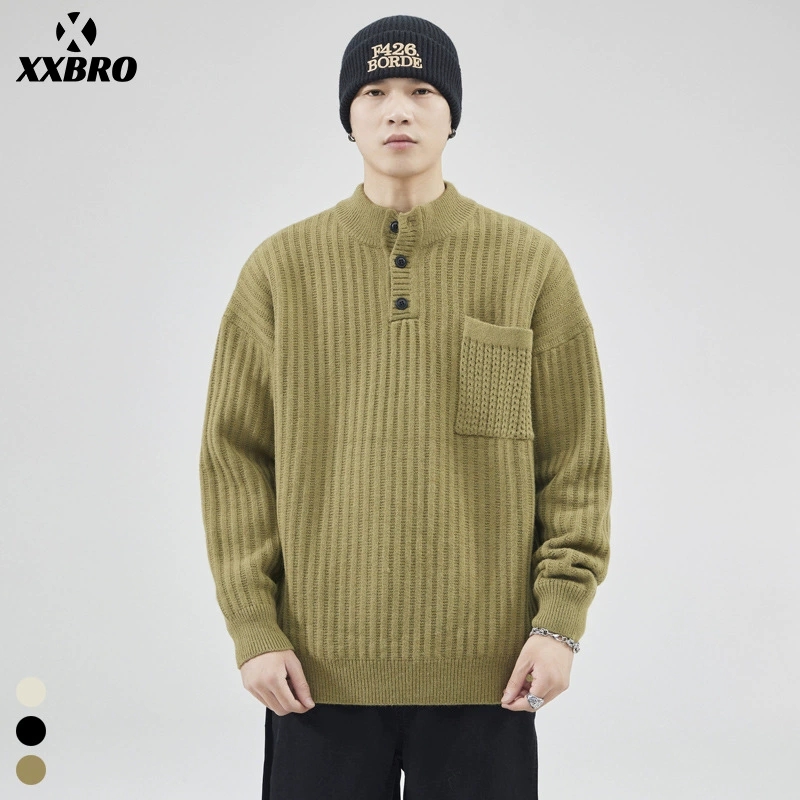 Xxbro мужская одежда # осень-зима новый американский ретро вязаный свитер Генри воротник теплый повседневный толстый свободный свитер мужской