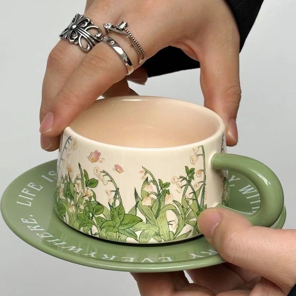 Tazas y platos de cerámica retro estilo americano pinturas al óleo de estilo medieval taza de té de la tarde taza de orquídea de campana taza de café plato
