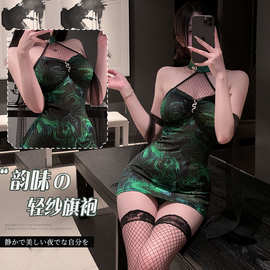 情趣内衣性感挂脖旗袍披帛透视青蛇包臀制服套装用品制服诱惑旗袍