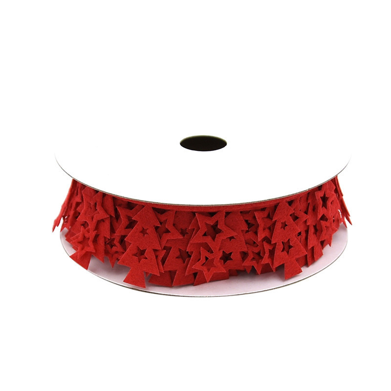 Transfronteriza nueva cinta de árbol de navidad roja no tejida decoración de vacaciones de navidad cinta de estrella en relieve ultrasónica