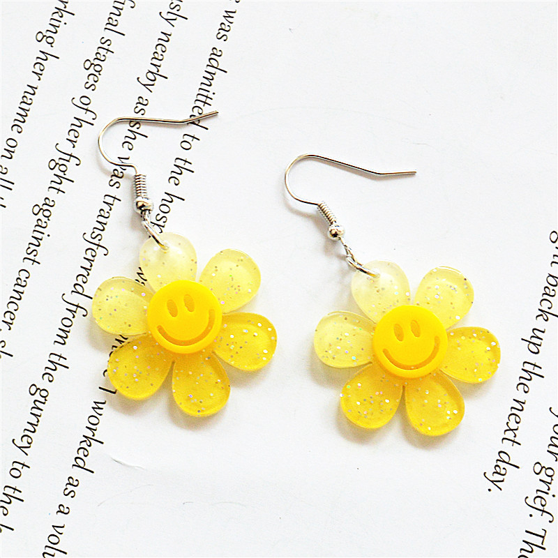 Wholesale Jewelry 1 Pair Cute Smiley Face Flower Arylic Drop Earrings display picture 2