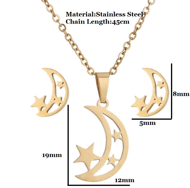 Star, Moon, Heart Shape Pattern 1 Set Fashion Star Moon Heart Shape Titanium Steel Plating Earrings Necklace
