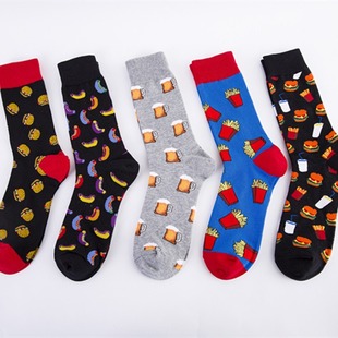 Spot New Product Cross-Border Food Creative Pattern European and American Men's Large Size Cotton Socks Socks Wholesale Casual Trendy Socks